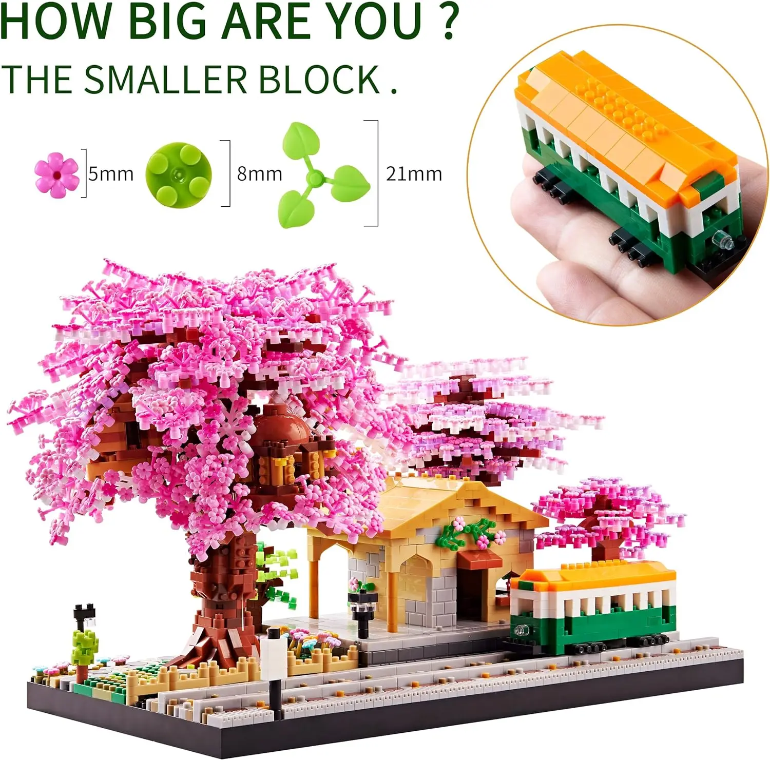 Sakura Tree Station Building Set Model Bonsai Tree House Building Blocks Pink Home Decoration Children\'s Toy Gifts