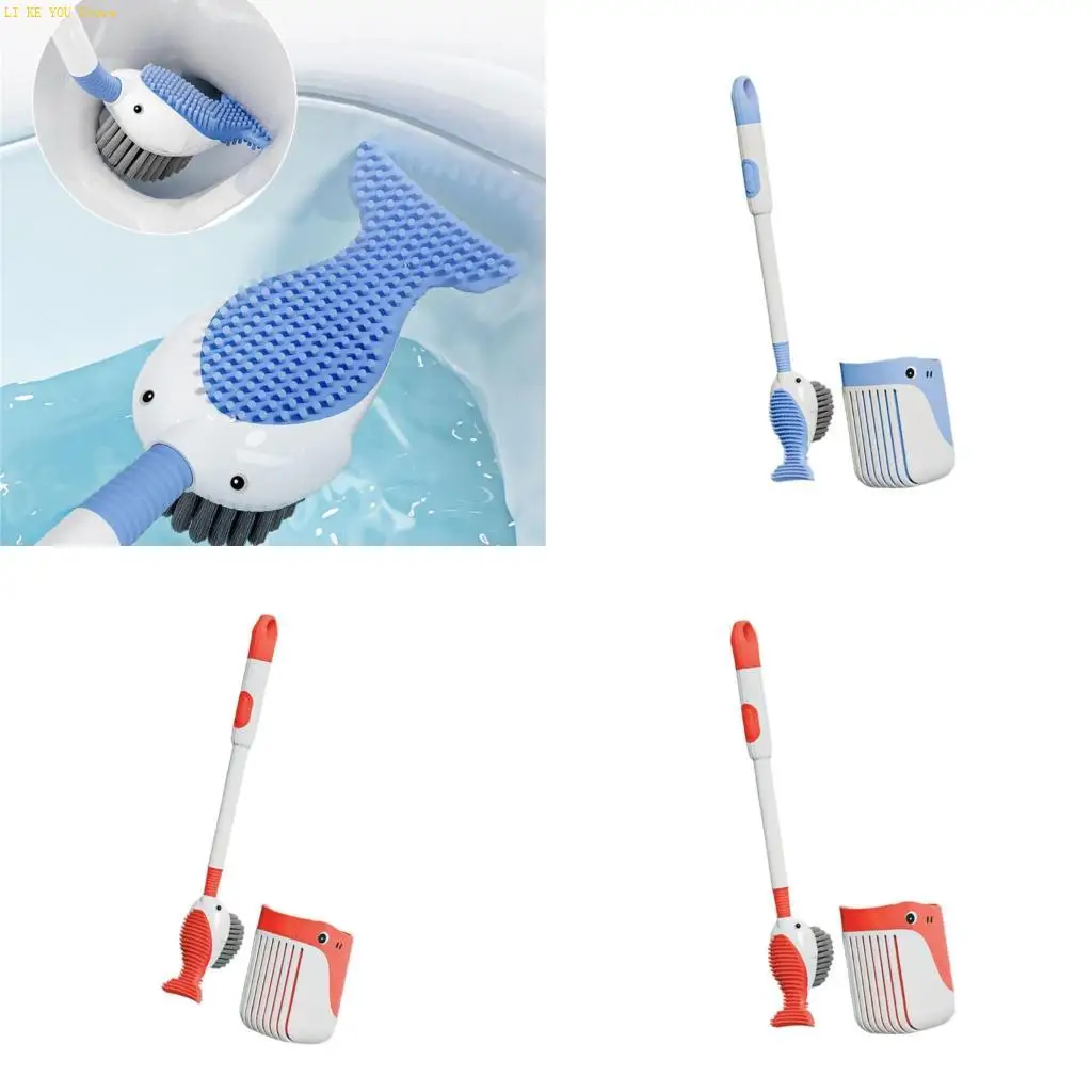 

W3JE Long Handle Toilet Bowl Brush and Holder Bathroom Toilet Brush Cartoon Whale Toilet Cleaning Dispenser Liquid Brush