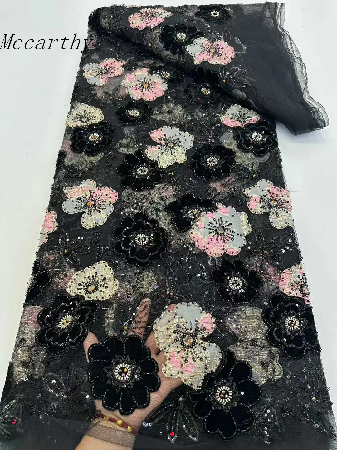 

2025 high quality velvet lace fabric heavy sequins 5 Yards nigerian lace fabric luxury african wedding dress for women Sew