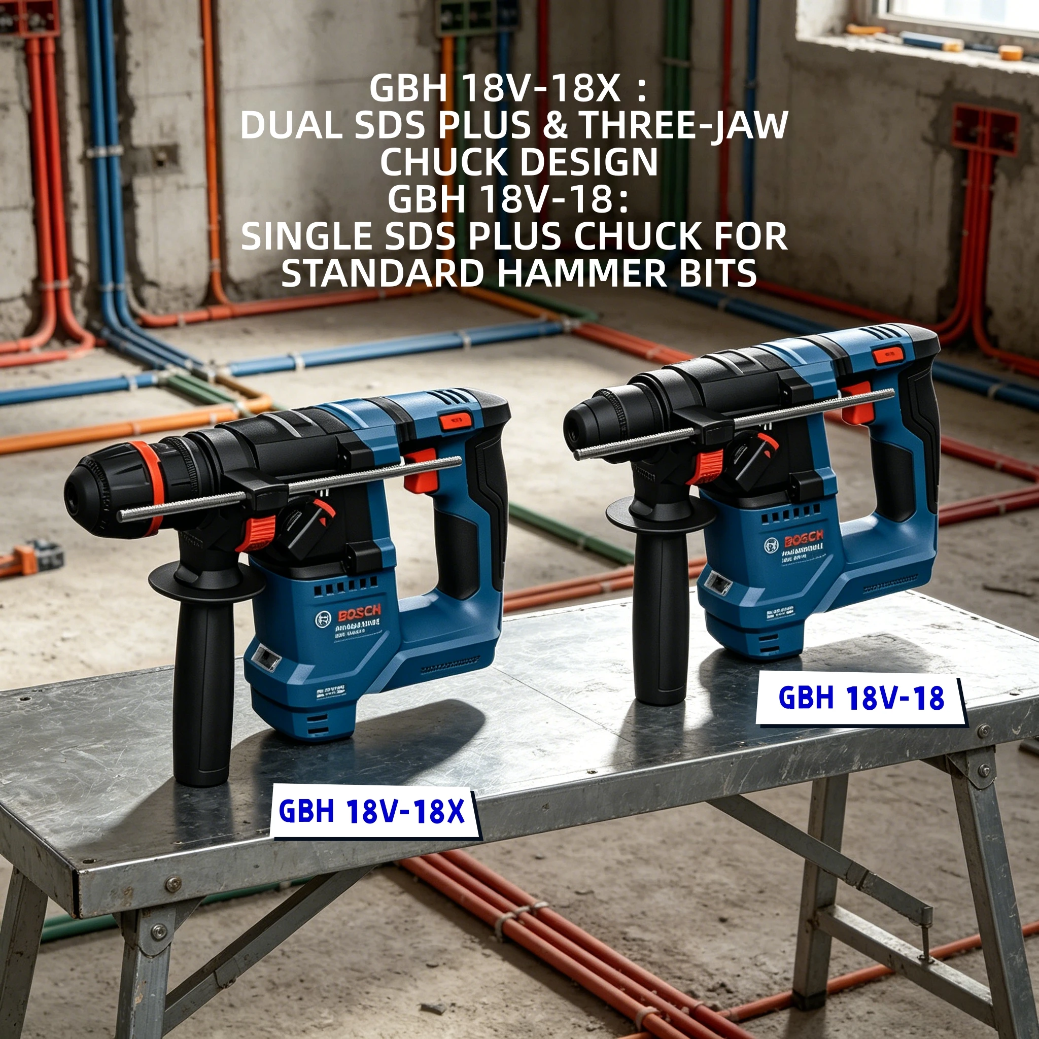 Bosch GBH 18V-18 / GBH18V-18X Drills, Jobsite-Ready Build, Ergonomic Auxiliary Handle for Controlled, Fatigue-Free Operation