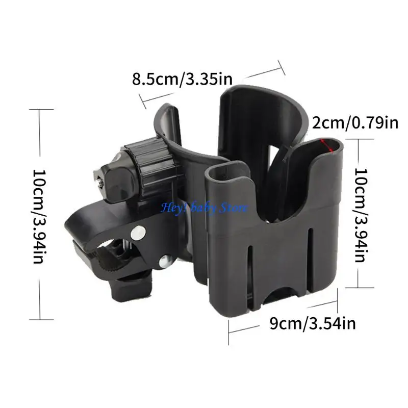 Q1FE Portable Strollers Cup Organiser with 360 Degree Adjust Bottle Clip and Dedicated Smartphone Slot for Active Families