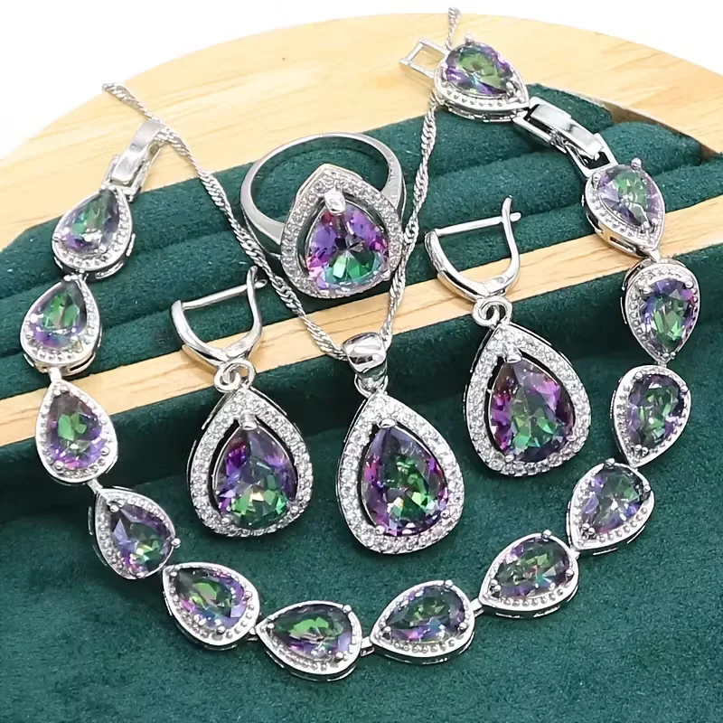 

Sparkling Water Drop Zirconia Women's Wedding Jewelry Sets Necklace, Bracelet, Ring & Earrings for Women Luxury Jewelry