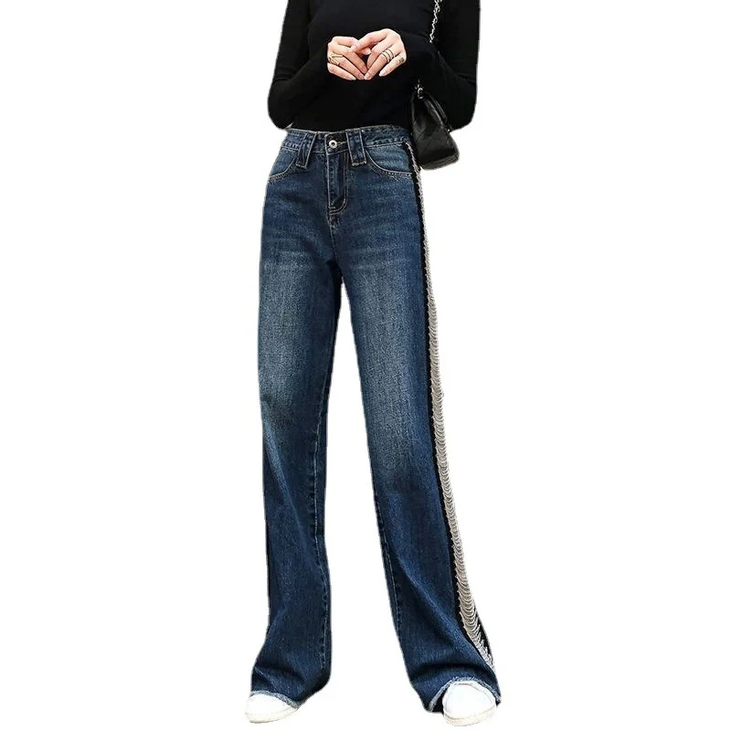 Lente Herfst 2023 Wide-Leg Jeans Vrouwen Hoge Taille Cool Stiksels Student Losse Rechte Denim Broek Vrouwelijke Lange Broek straat