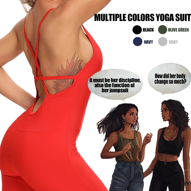 Women Sexy Yoga Suit Gym Clothes Racerback Sports Jumpsuit Butt Lifter Hollow-out Sleeveless Sportswear Workout Fitness