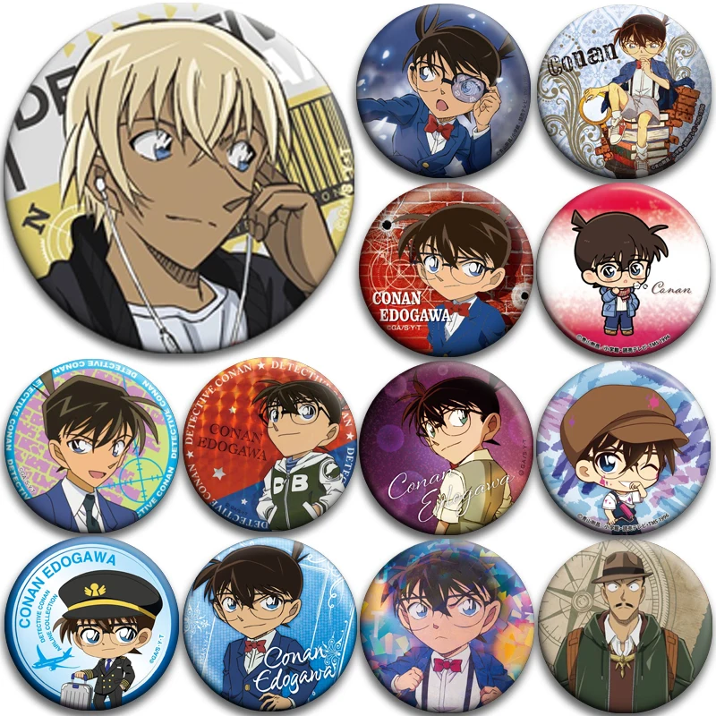 

Anime Character Conan Button Pin Tinplate Badge DIY Custom Cartoon Brooches for Fans Collection Gifts Clothes Hat Bag Decoration