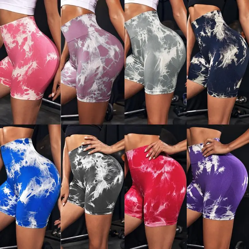 

Tie-Dye Yoga Shorts for Woman Gym Clothing Leggings Feminino Run Sport Activewear Summer Impact Short Tights Womens Sports Set