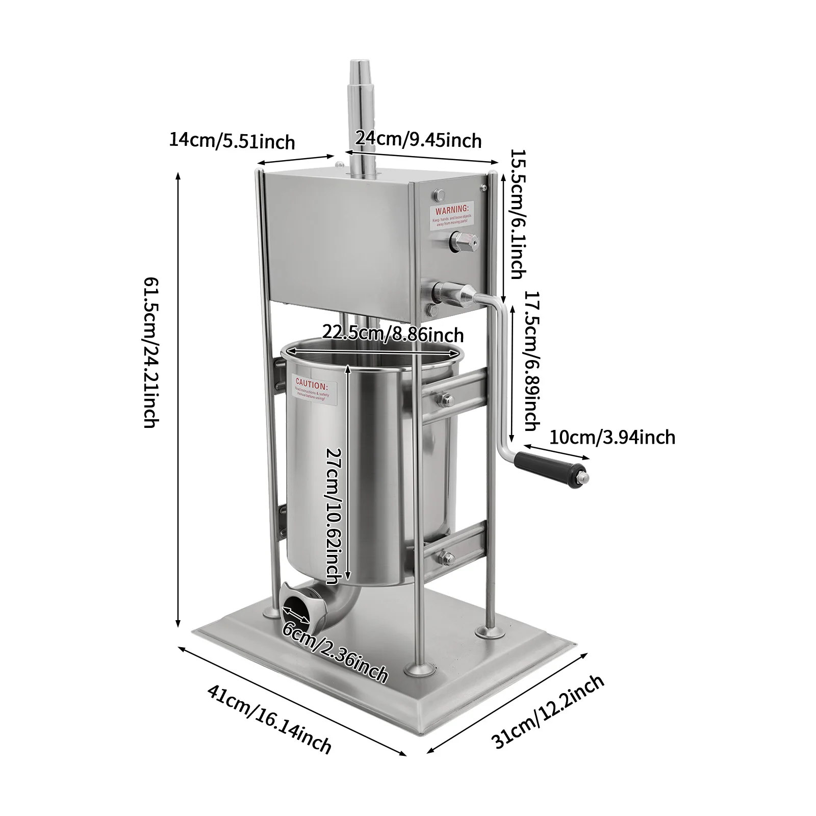 10L Stainless Steel Vertical Sausage Stuffer 2.6Gal, 2 in 1 Sausage Maker & Spanish Churro Maker With 4 Molds, Manual Hand Crank