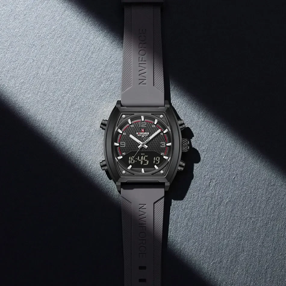 NAVIFORCE NF9242 رجال الأعمال سيليكون حزام ساعة كوارتز الهدايا الرقمية تونيو المزدوج الوقت ساعات المعصم الرياضية