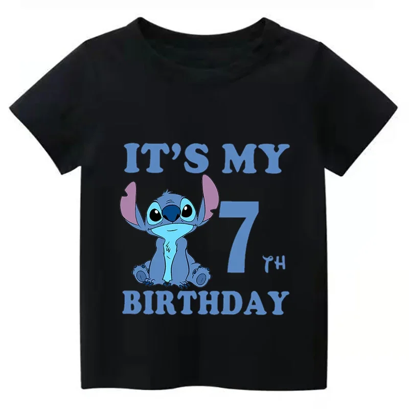 Lilo & Stitch Disney Kids Cotton T Shirt It\'s My 1 2 3 4 5 6 7 8 9 Years Birthday Boys Girls Cute Baby Summer Children T-Shirts