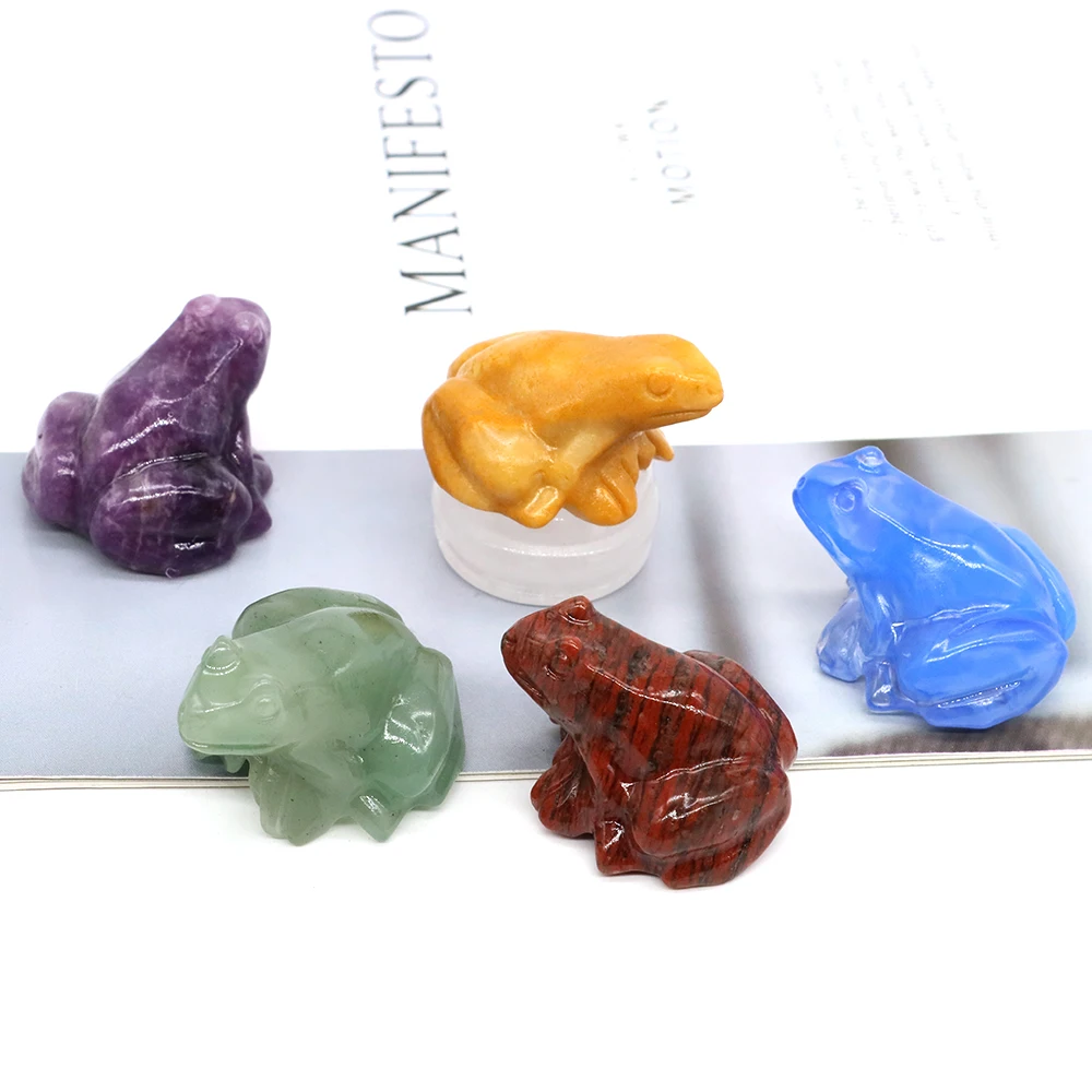 

1.6" Natural Stones Frog Statue Hand Carved Rose Quartz Reiki Healing Crystals Animal Figurine Crafts Home Aquarium Decoration