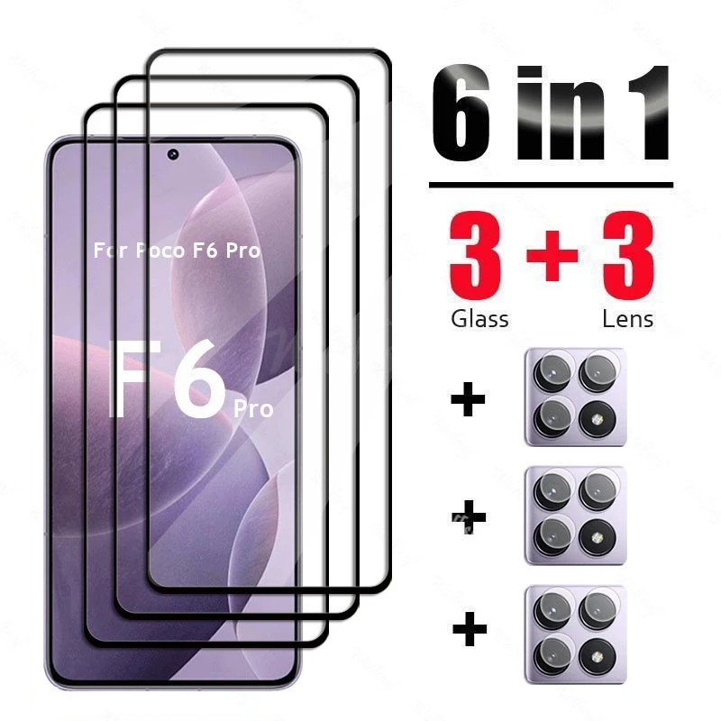 

6 In 1 For Xiaomi POCO F6 Pro Glass Tempered Glass POCO F6 Pro Glass Full Cover Screen Protector Camera Film POCO F6 Pro Glass