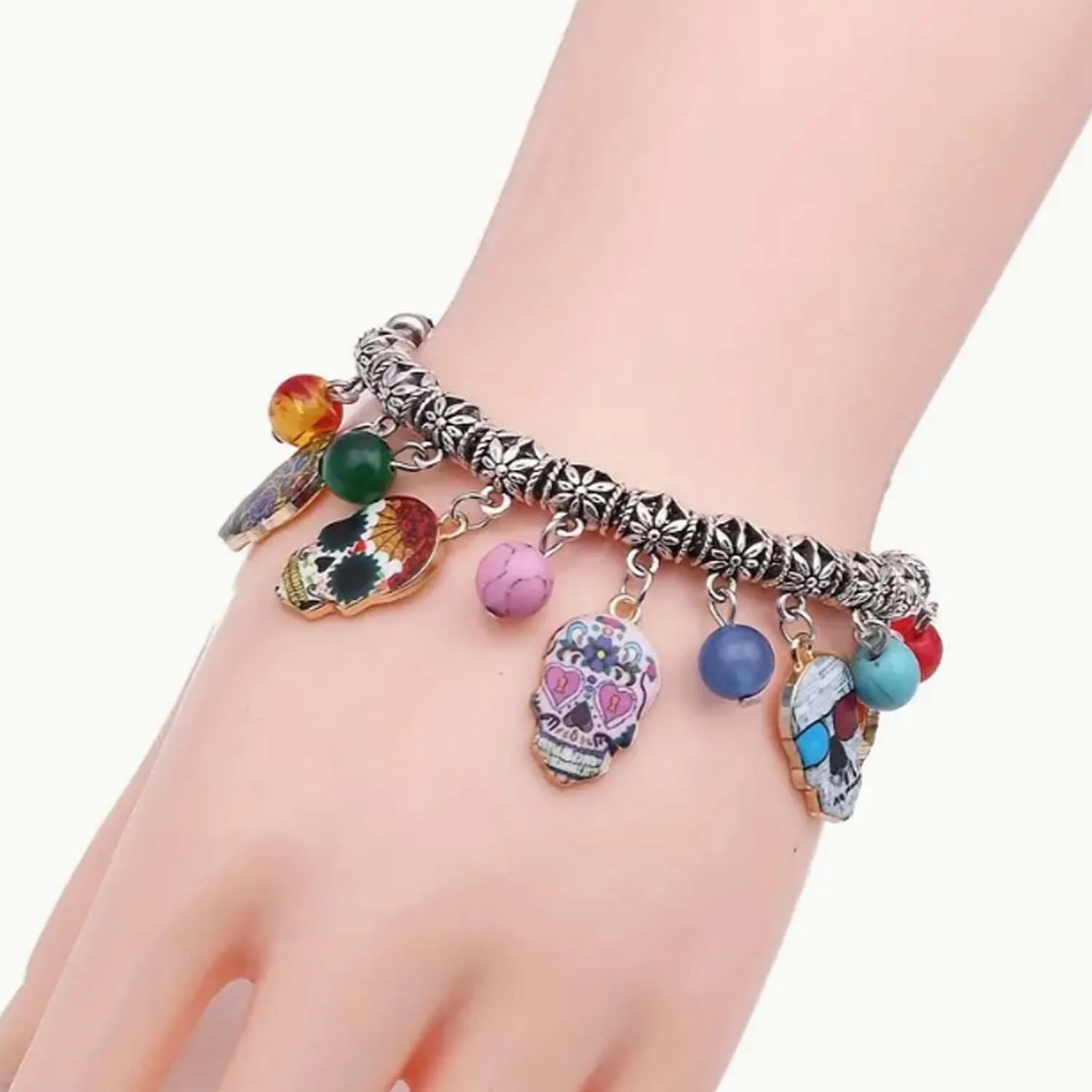 8/10 stücke 14*22mm Bunte Schädel Charms Legierung Halloween Dekoration Anhänger Für DIY Armband Halskette Schmuck Machen zubehör