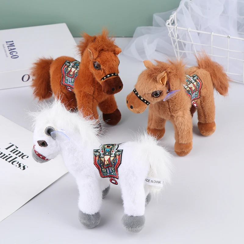 Simulação em pé foal boneca de pelúcia sela longa juba pônei brinquedos de pelúcia bonito dos desenhos animados cavalo brinquedo de pelúcia decoração do quarto