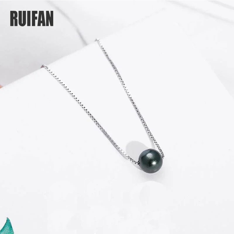 Anglang white/black color Pearl real 925 sterling silver box chains choker pendant necklaces for women Silver 925 jewelry ync041