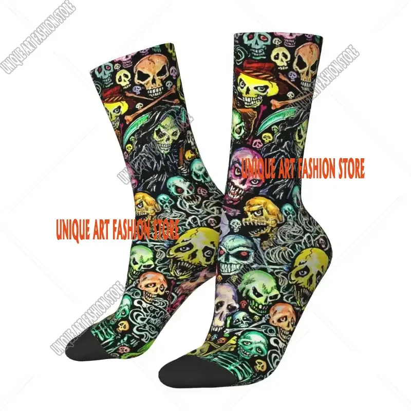 Horror Skeleton Skull Men Women Male Crew Socks Unisex Fashion 3D Printed Halloween Macabre Art Crazy Socks