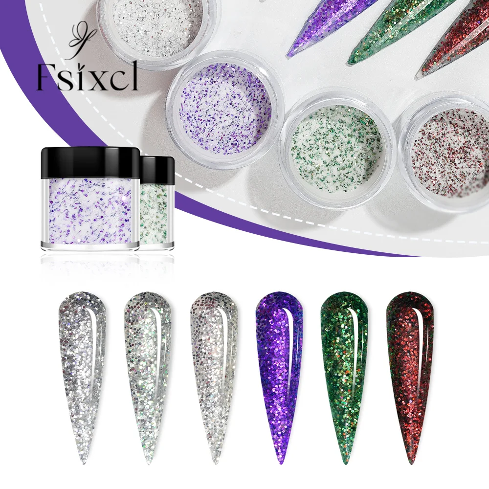 FSIXCL-Poudre Acrylique à Trempage pour 6 Documents, Paillettes Mixtes, Décorations Nail Art, Pigment Brcorporelle pour Extension, Conception Carimplantée