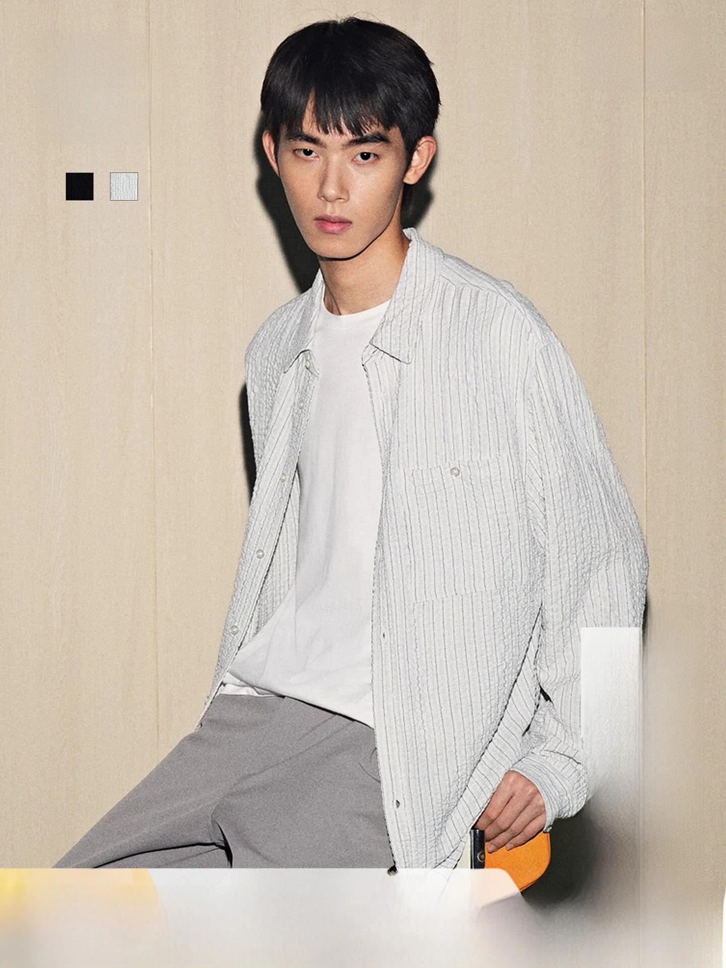 

H&M Men's Shirt Summer Loose Wrinkle Fashionable Commuting Shirt 1300728 Casual Long Sleeve Business Casual Style