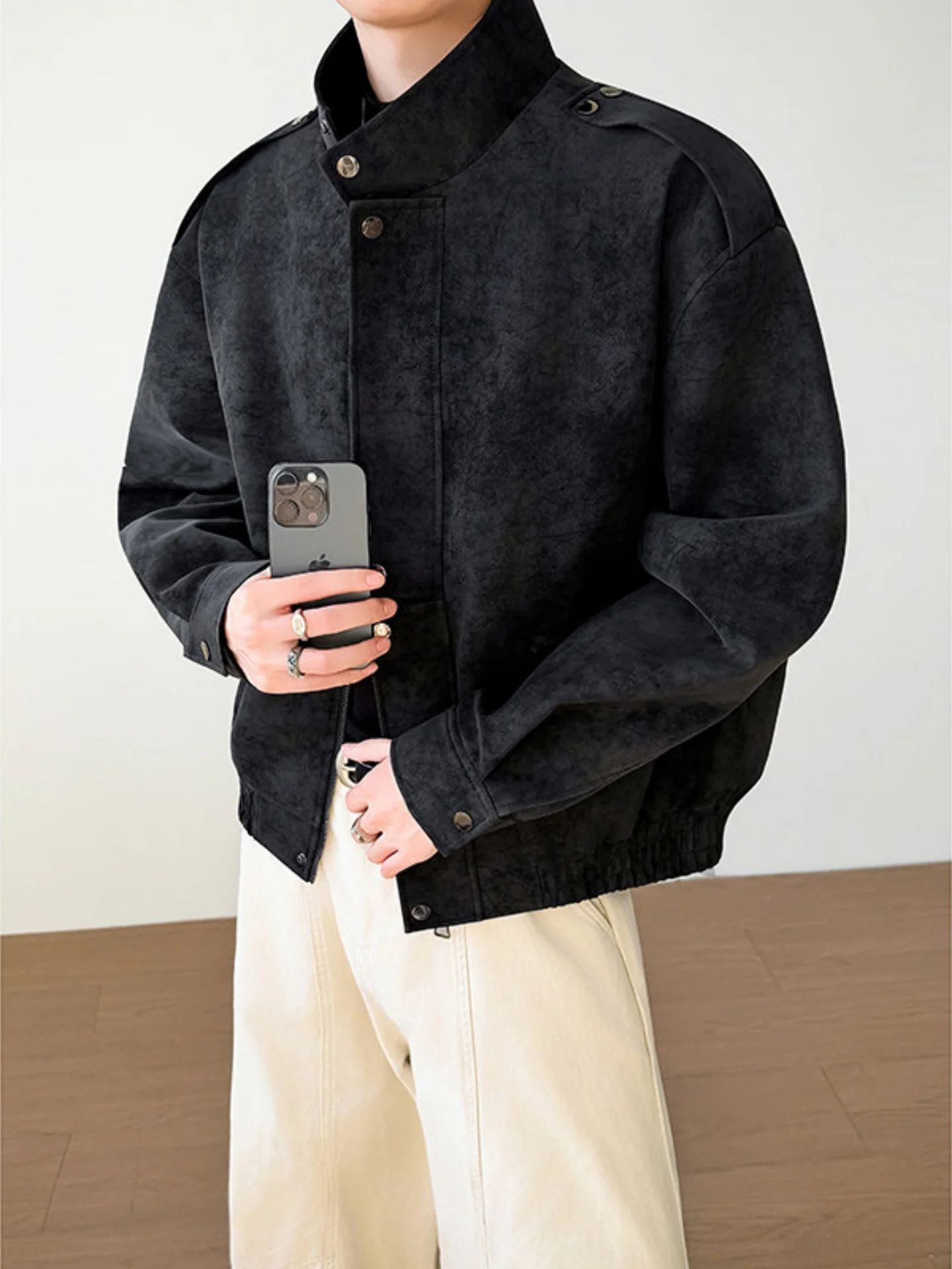 

Мужская матовая куртка-косуха из искусственной кожи в американском ретро-стиле с воротником-стойкой, весенняя, премиум-класса, стильная