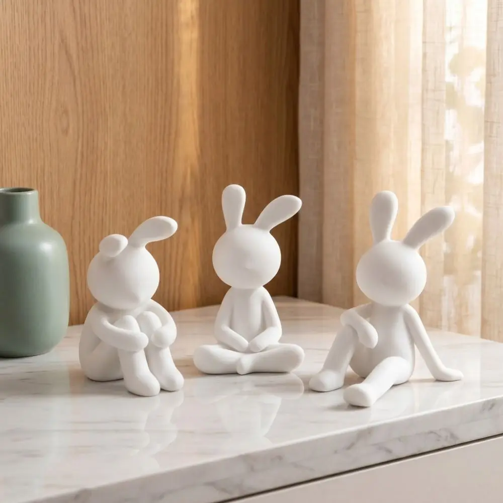 3 pcs 3D Printed Sitting Rabbit Figurines Minimalist Bunny Stand Models Rabbit Statue Creative Desktop Ornament Bedroom