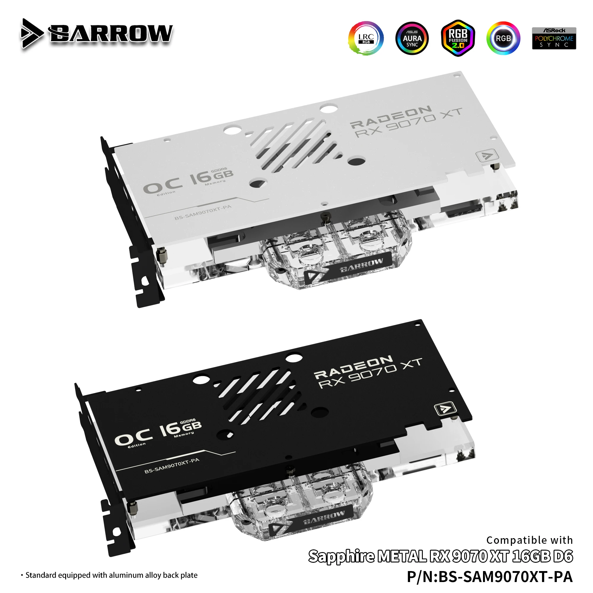 Barrow GPU Water Block for Sapphire METAL RX 9070 XT Full Coverage Liquid Cooling Radiator PC Water Cooling System BS-SAM9070XT-