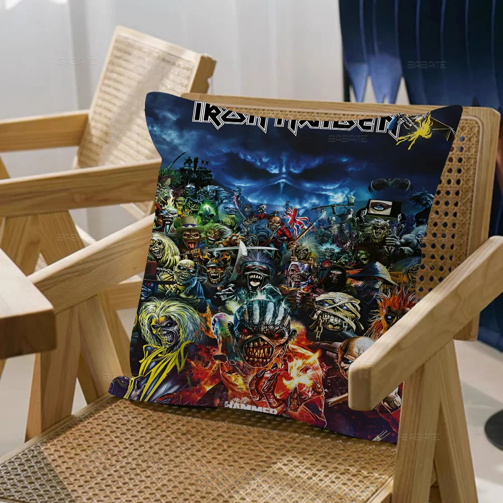 Band I-Iron M-Maiden Pillow Covers Cartoon Sofa Decorative Home Double-sided Printing Short Plush Cute Cushion Cover