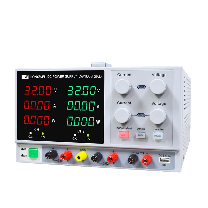 Longwei LW-1003-2KD 4-Digits LED Display Adjustable DC Power Supply 100V 3A with Output Enable/Disable Button Leads Power Cord