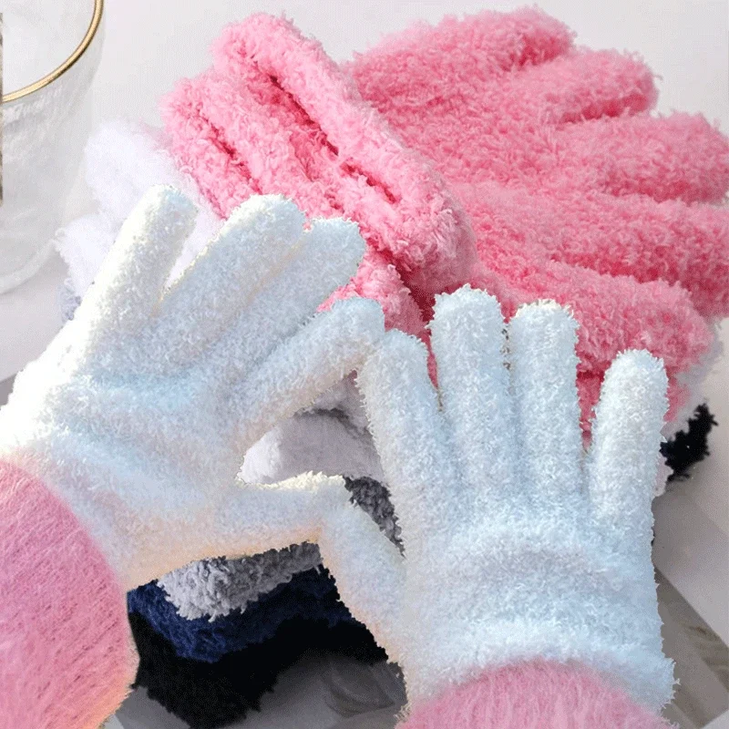 2024 Winter Female Elastic Full Fingers Gloves Coral Velvet Gloves Women Winter Mittens Solid Color Mittens Thicken Warm Gloves