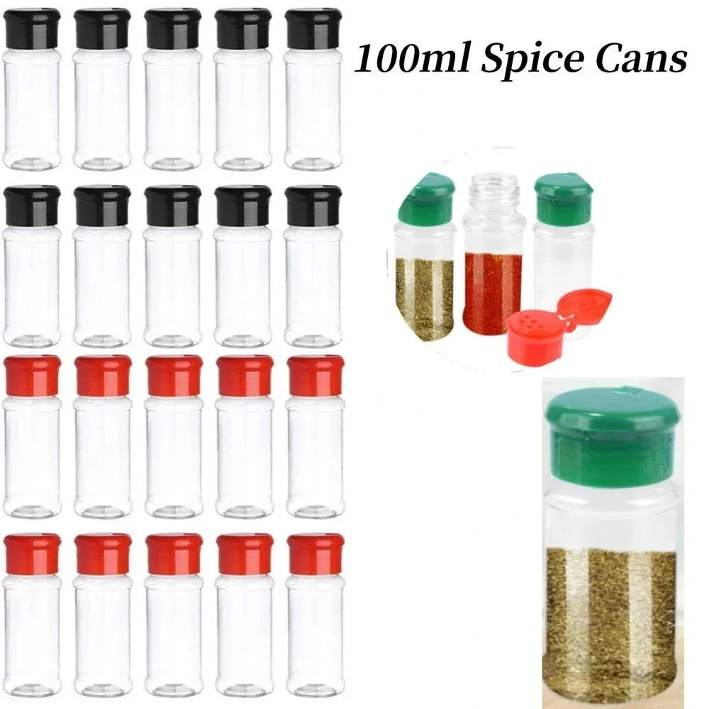 5-20pcs 100ml Spices Jars Set Salt Pepper Shakers Plastic Barbecue Seasoning Jar Can Pepper Bottle Condiment Kitchen Gadget Tool