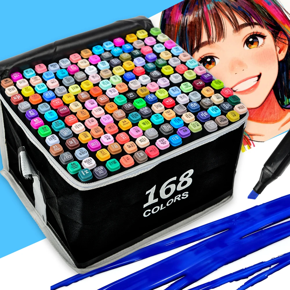 

24-168 Colors Dual Tip Art Sketch Marker Set - Drawing Markers for Graffiti, Manga & School Supplies