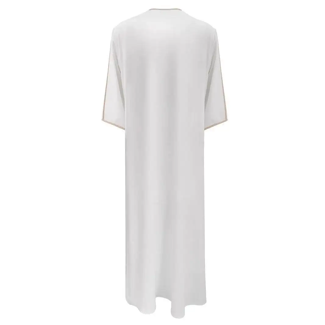 Nuovo abito musulmano ricamato a maniche lunghe con abito da uomo marocchino in stile etnico tasca laterale Ramadan Dubai lusso Islam elegante