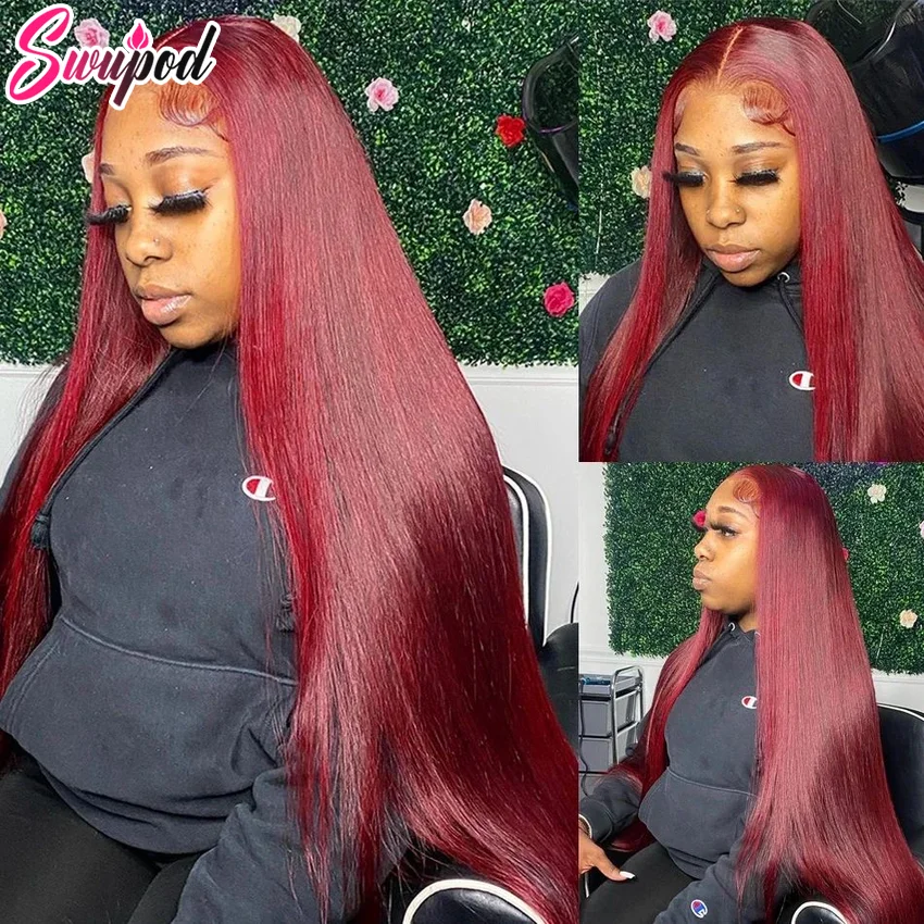 13x6/13x4 Hd Lace Front Human Hair Red Burgundy 99j Brazilian Straight Lace Frontal Wigs For Black Women Pre Plucked Colored