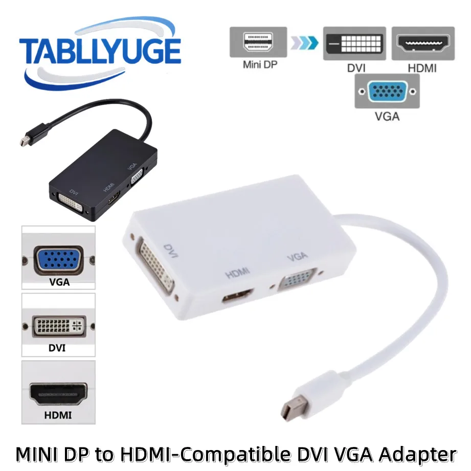 TABLLYUGE 3In1 MINI DisplayPort to HDMI-Compatible DVI VGA Adapter Cable 1080P Converter Connector For Projector Laptop Computer