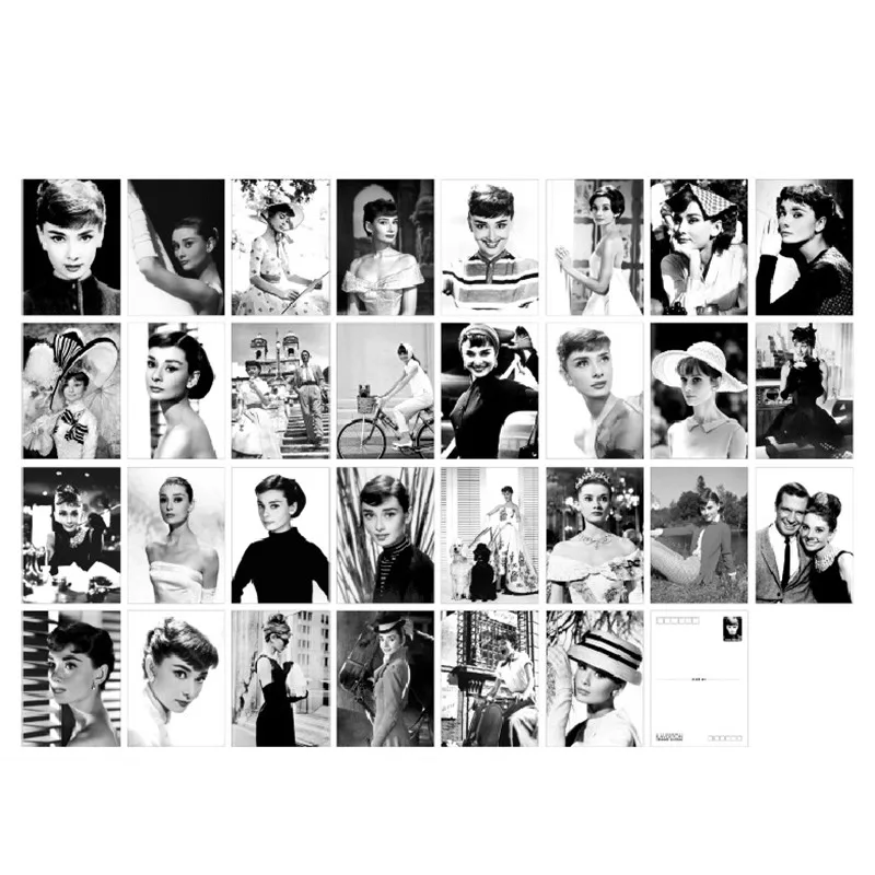 30Pcs Audrey Hepburn Themed Postcard Creative Decorative Painting Wall Stickers Lettercard Poster Postal Card Wall Collace Kit