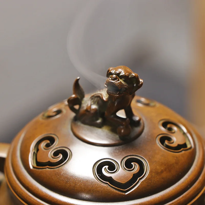 Su Gong Copper Stove Famous Hu Qingsong Pure Copper Large Plate Ear Lion Button Incense Burner Incense Coil Tower Incense Burner