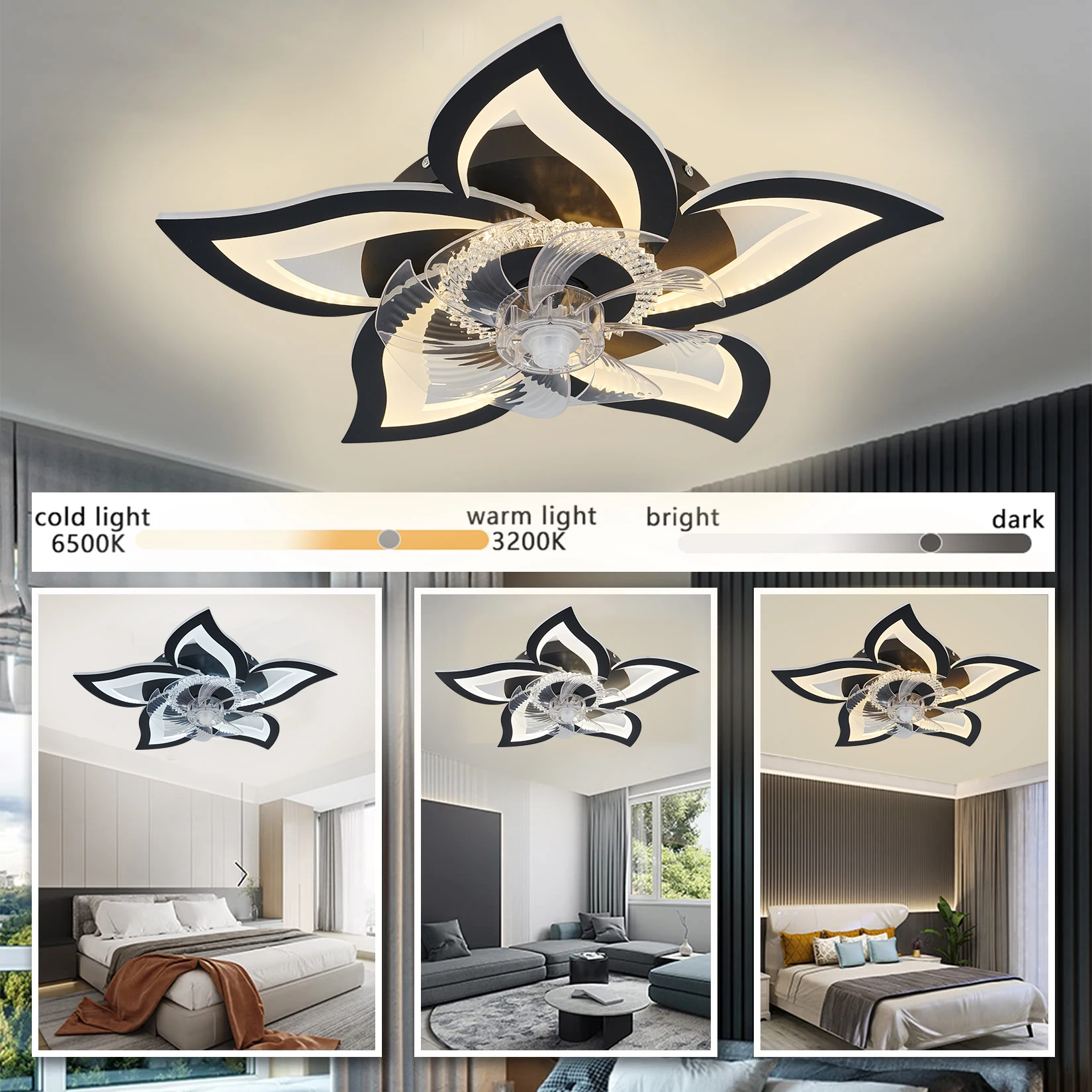 Simple Fan Led Acrylic Glossy Ceiling Light with Electric Fan and Remote Control Dimming Cool 6 Speed Ceiling Fan with Light