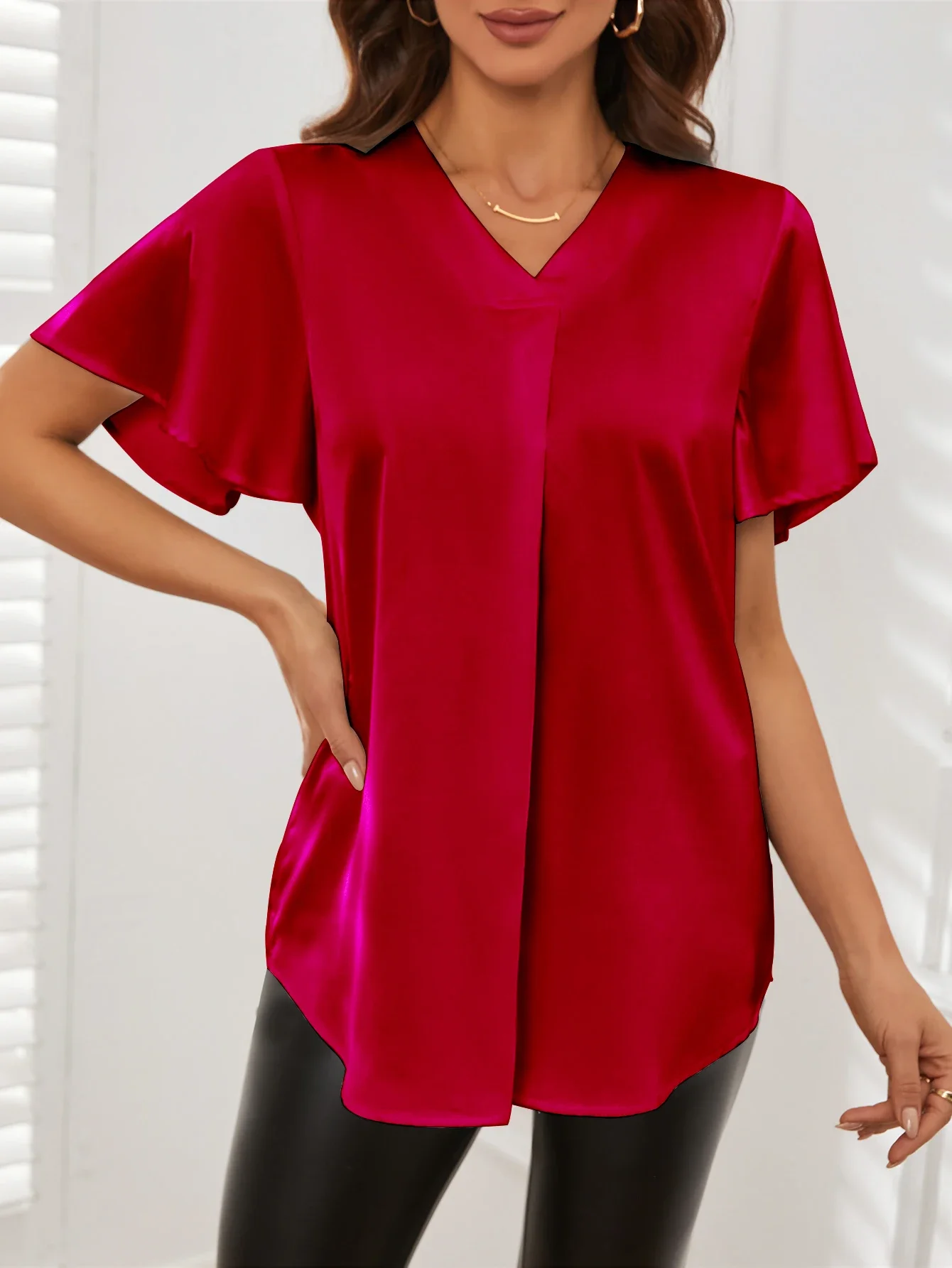 Blusa informal de manga corta para mujer, ropa de calle Retro Y2k, Color sólido, Verano