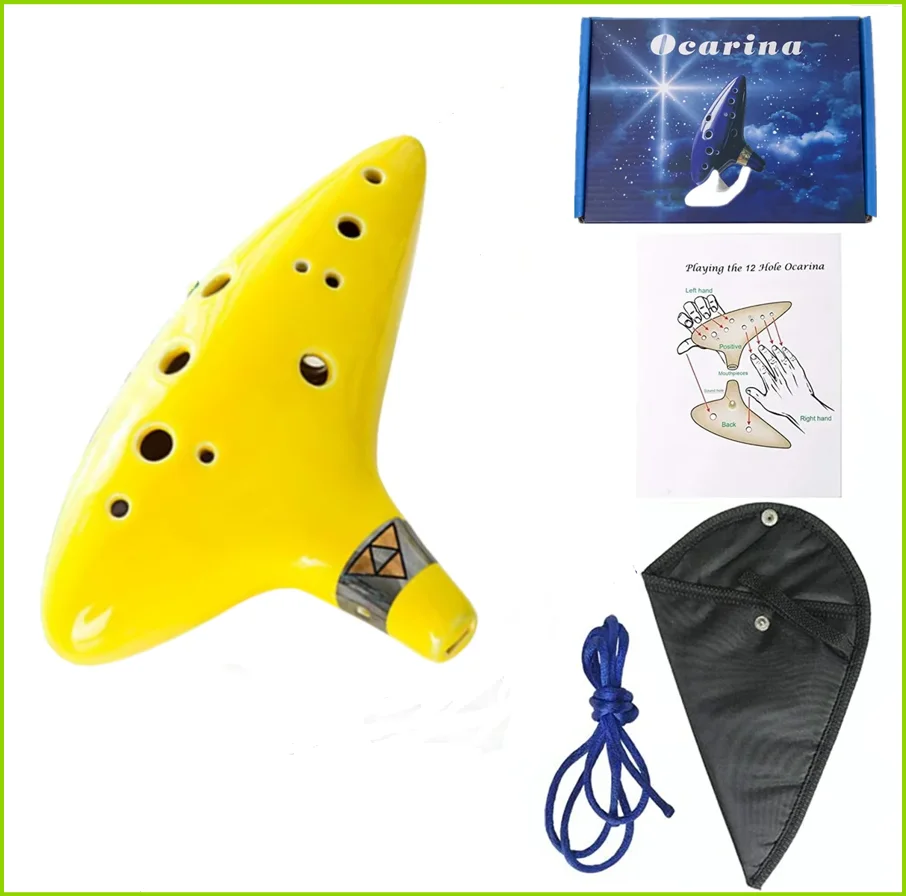 Ocarina, 12-Tonige Alt-C Keramik-Ocarina Musikinstrument mit Liederbuch, Halskordel und Tragetasche, Blau – Detail 11