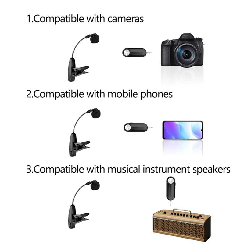 UHF Wireless Instrument Saxophone Microphone System Wireless Receiver Transmitter, ABS Great For Trumpet