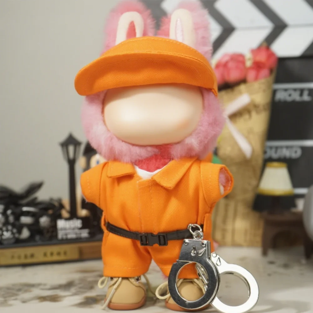 

﻿ 15-17cm Plush Doll Clothes Orange Prison Style Costumes For Mini Doll Clothing Accessories DIY Keychain Pendant Decor