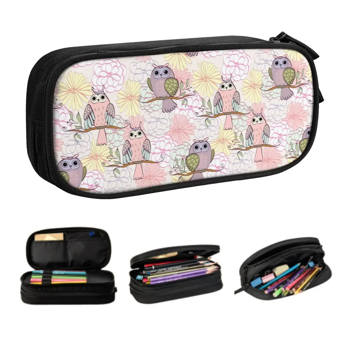 Kawaii Custom Lovely Owl Pencil Cases for Girls Boys Cartoon Large Storage Pen Box Bag School Accessories