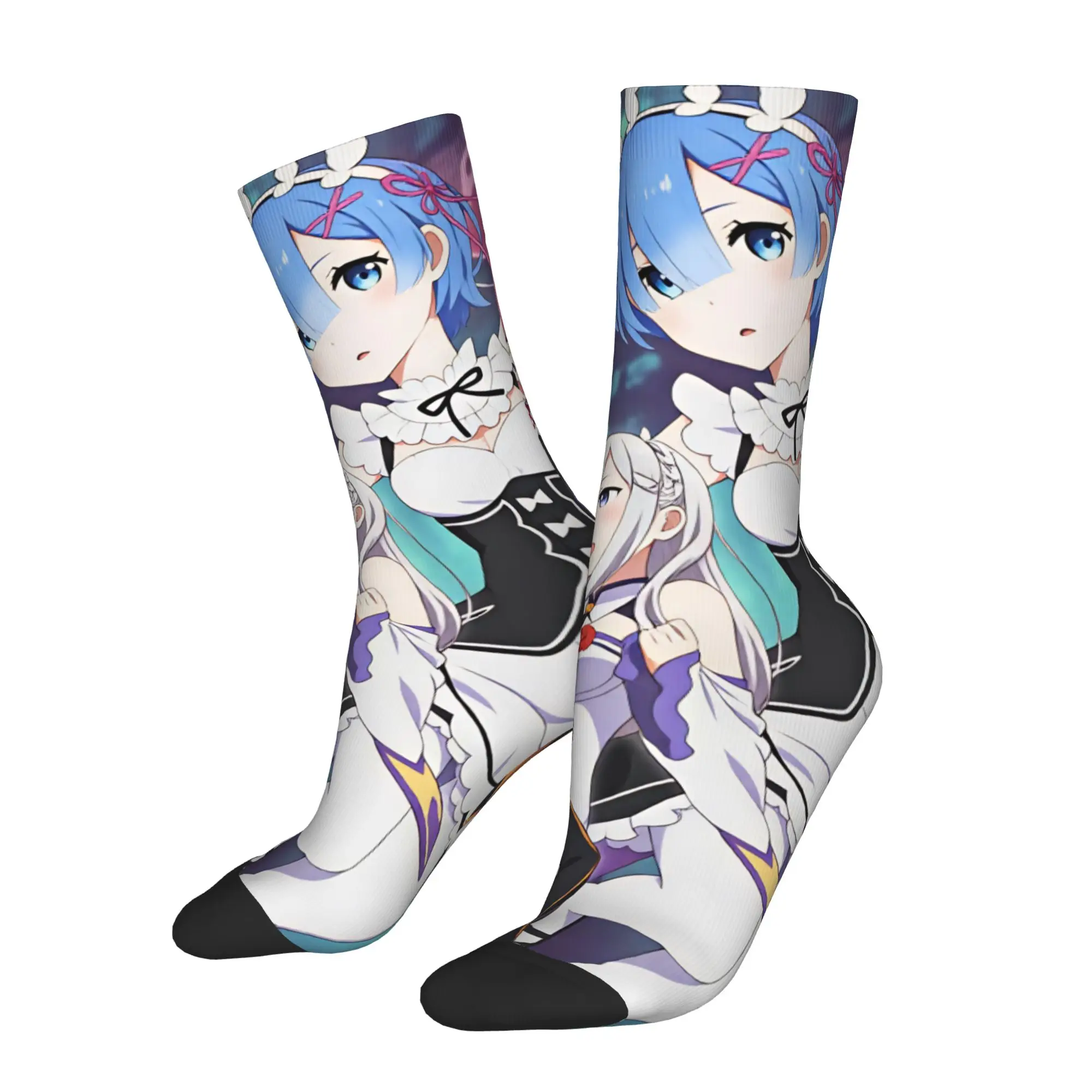 Fashion Print Rem Emilia R-Re:ZERO Anime Socks for Stretchy Summer Autumn Winter Starting Life in Anothers Worlds Crew Socks