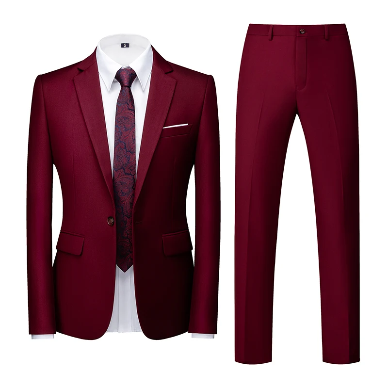 22 Colours Single Breasted Formal Wedding Suits Men\'s Clothing Fashion Simple Men Business Social Prom Party Dress 2 Piece Set
