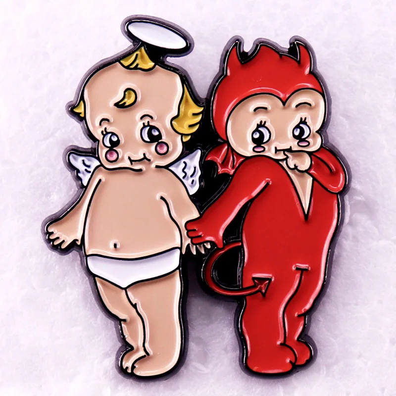 Angel and Devil Doll Badge Enamel Pin Brooch Jewelry Accessories