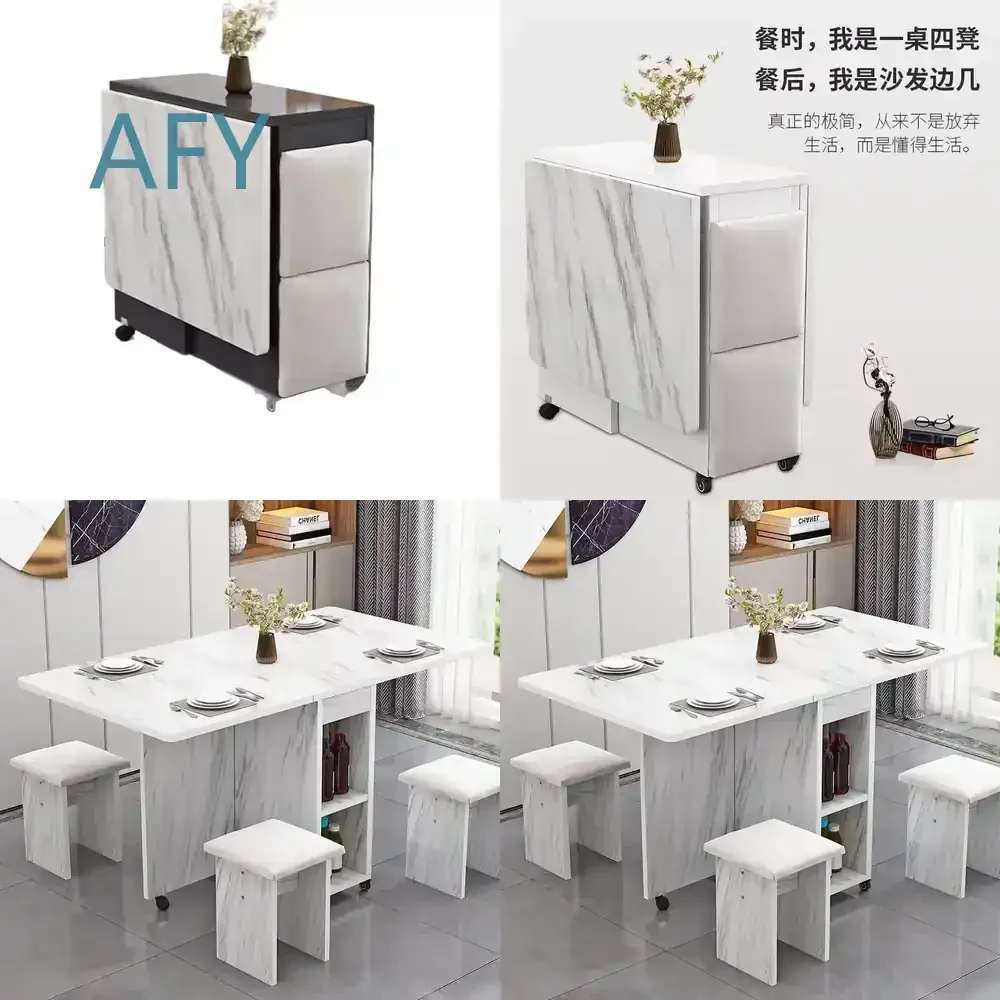 Removable Slate Folding Dining Table and Chairs for Home Small Apartment Dining Table Rectangular Multifunctional Wall