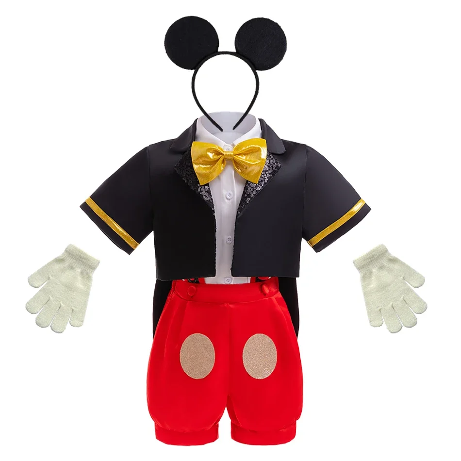 

Kids Boys Cartoon Mouse Cosplay Costume Bow Tie Top+Coat+Suspender Shorts+Headband Clothing Sets For Halloween Christmas