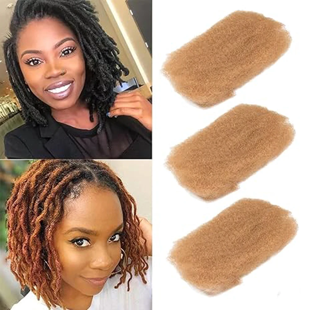 Afro Kinky Bulk 100% Human Hair Honey Blonde 30g Tight Curly Bulk Bundles Hair for Making/Repair Locs, Braiding Hair Extensions