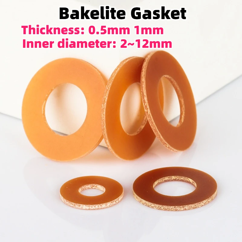 

100~500Pcs Bakelite Gasket ID 2~12mm Plastic Insulating Washer High-temperature Resistant Round Phenolic Resin Flat gasket