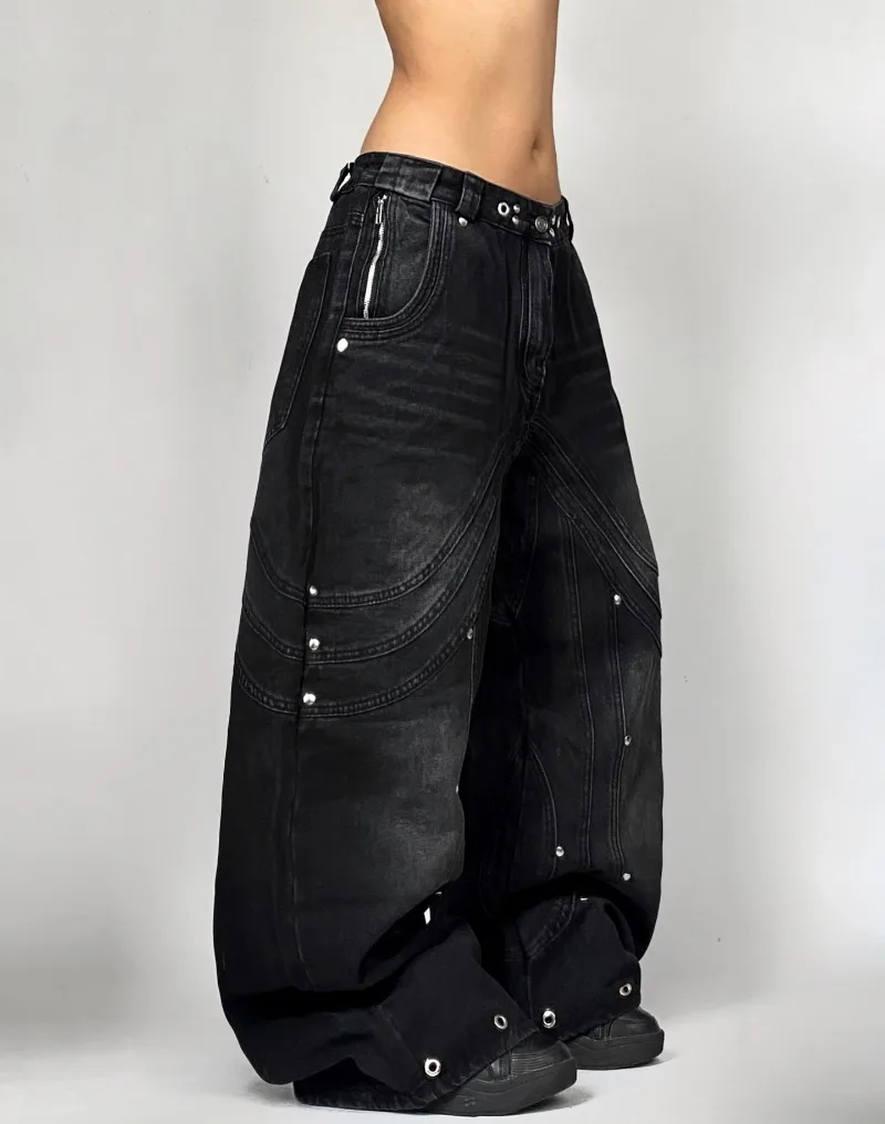 Vintage Popular New Fashion Black Old Baggy Jeans Women Y2K Rock Hip Hop Dark Casual Joker High Waist Straight Wide-leg Trousers - Image 2
