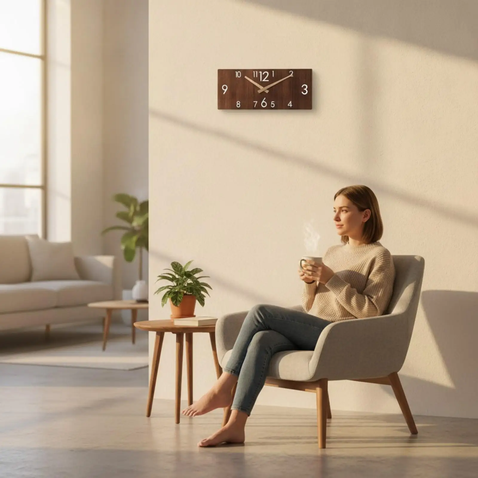 Rectangular Wooden Wall Clock with Silent Glide Hand Acrylic Cover for Office Reception Waiting Area Decoration