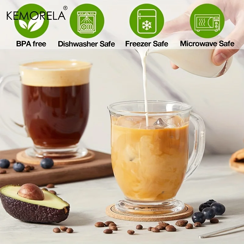 1/4PCS Transparent Coffee Cup With Handle Creative Cappuccino Cup Coffee Milk Tea Juice Cup Household Use Drinkware Set